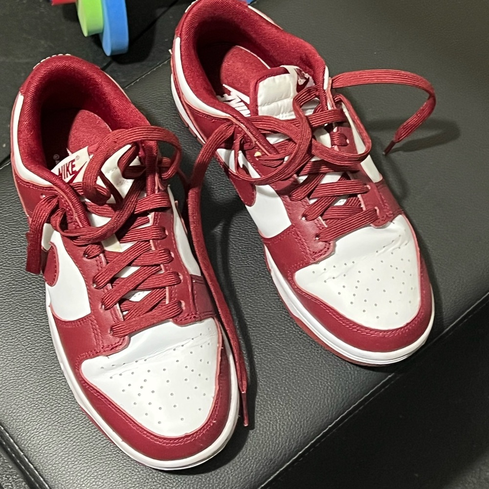 Nike Crimson and White Athletic Shoes (Fair Condition. Some signs of wear)
